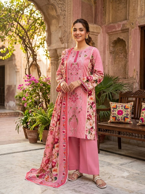 Adan's Libas Bana Dora 3 Piece Unstitched Lawn Suit – Pink
