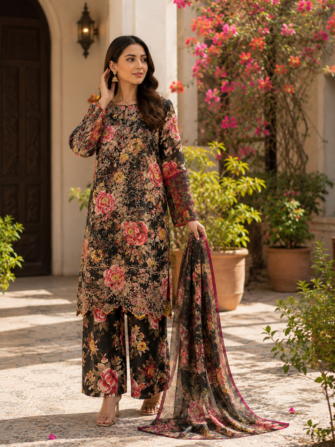 Bareeze Chicken Kari Lawn Suit 3 Piece Unstitched for Women – Beige