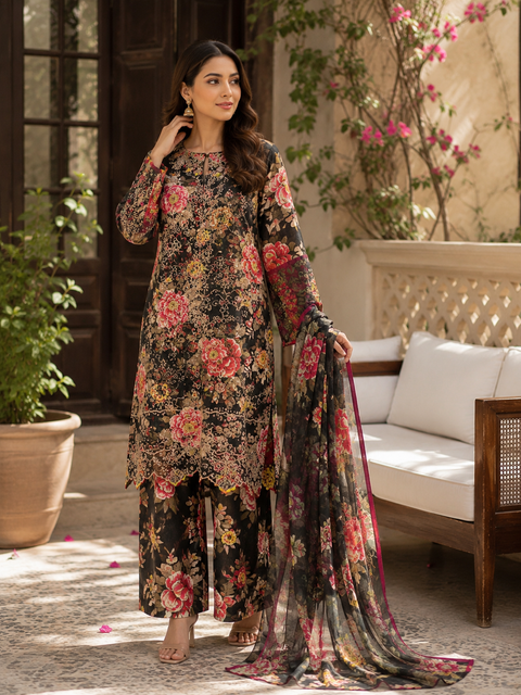 Bareeze Chicken Kari Lawn Suit 3 Piece Unstitched for Women – Beige
