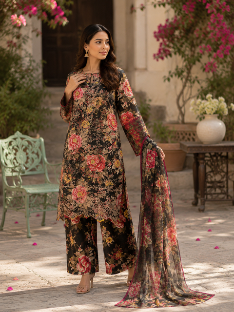 Bareeze Chicken Kari Lawn Suit 3 Piece Unstitched for Women – Beige