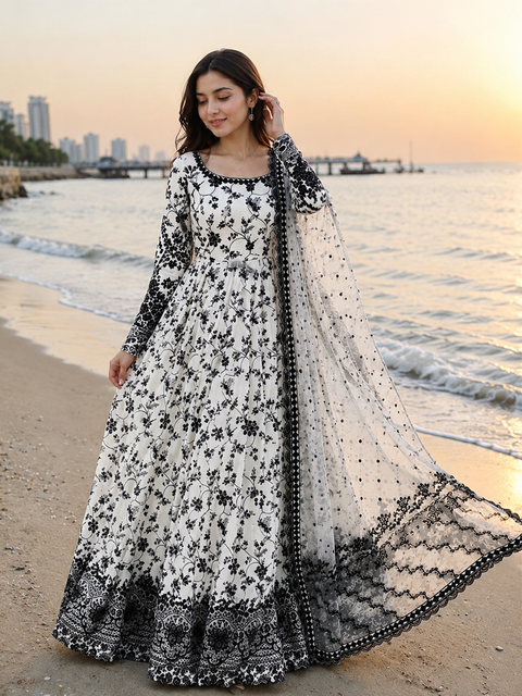 Faiza Saqlain Printed Lawn Suit 3 Piece Unstitched for Women – White & Black