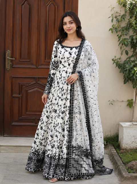 Faiza Saqlain Printed Lawn Suit 3 Piece Unstitched for Women – White & Black