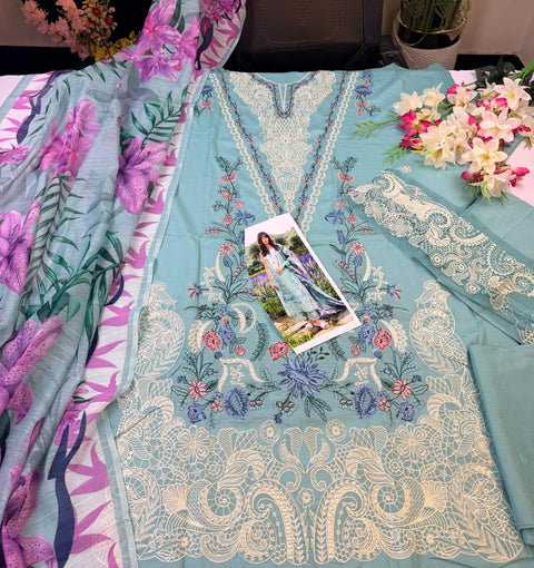 Mushq Embroidered Lawn Suit 3 Piece Unstitched for Women – Light Green