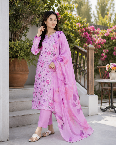 Nishat Bana Dora Printed Lawn Suit 3 Piece Unstitched for Women – Pink