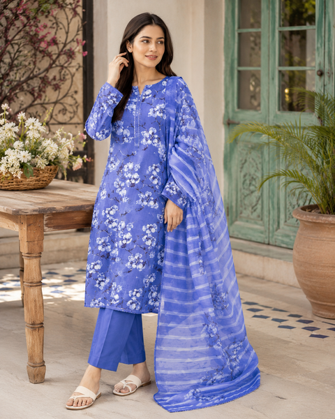 Nishat Bana Dora Printed Lawn Suit 3 Piece Unstitched for Women – Blue