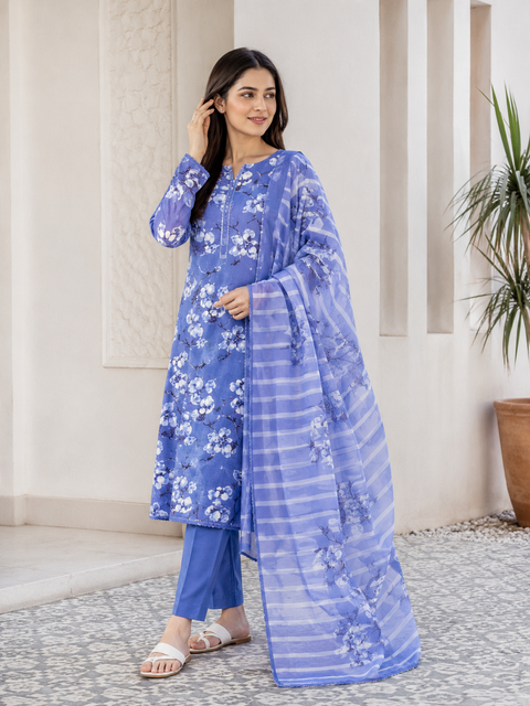 Nishat Bana Dora Printed Lawn Suit 3 Piece Unstitched for Women – Blue