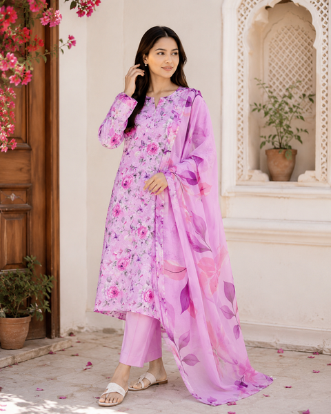 Nishat Bana Dora Printed Lawn Suit 3 Piece Unstitched for Women – Pink
